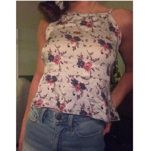 floral tie up, open back halter top, size small